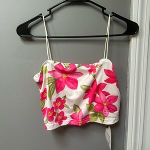 Pink Hawaiian flower cropped top